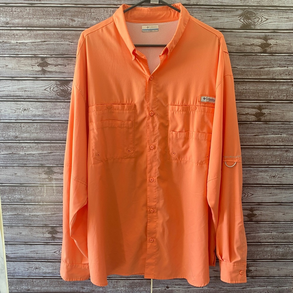 Columbia PFG Men's‎ Long-Sleeved Button-Down Shirt Size XXL Orange Vented